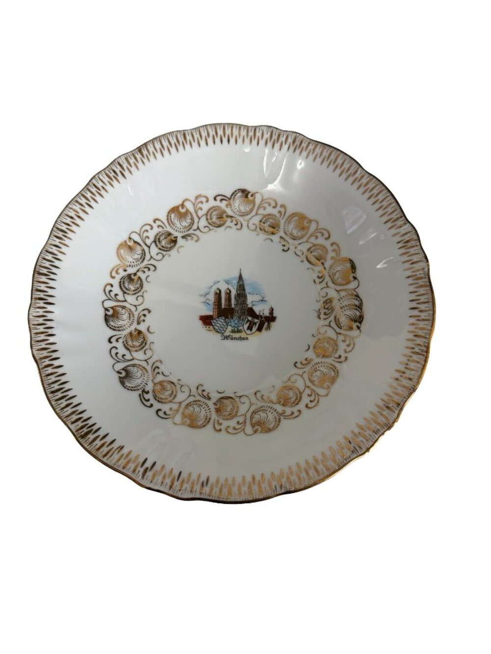 Winterling Bavaria München 22K Gold Porcelain Souvenir Bowl Germany Scalloped Di